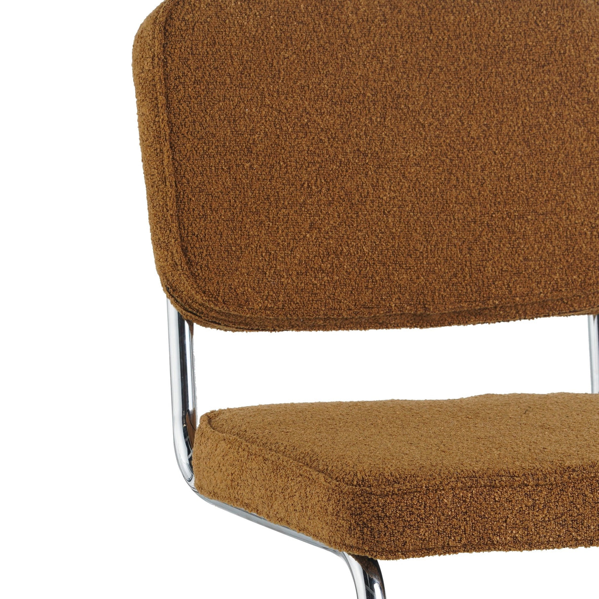 Modern Dining Chair Copper Bouclé Fabric Sway - Chrome Frame - Without Armrests