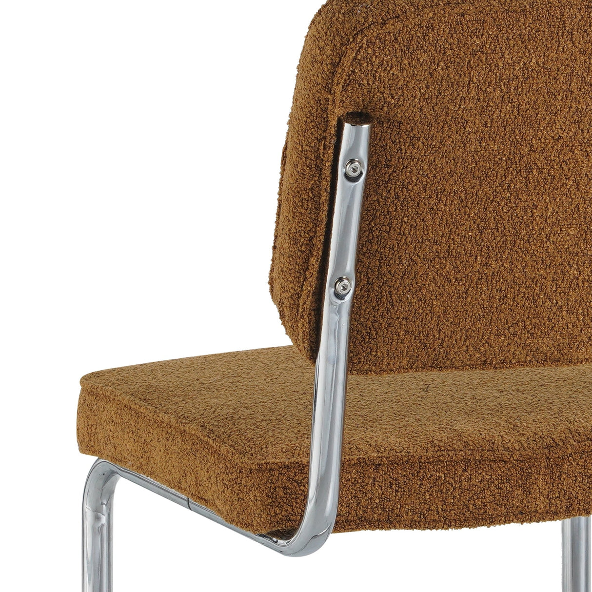 Modern Dining Chair Copper Bouclé Fabric Sway - Chrome Frame - Without Armrests