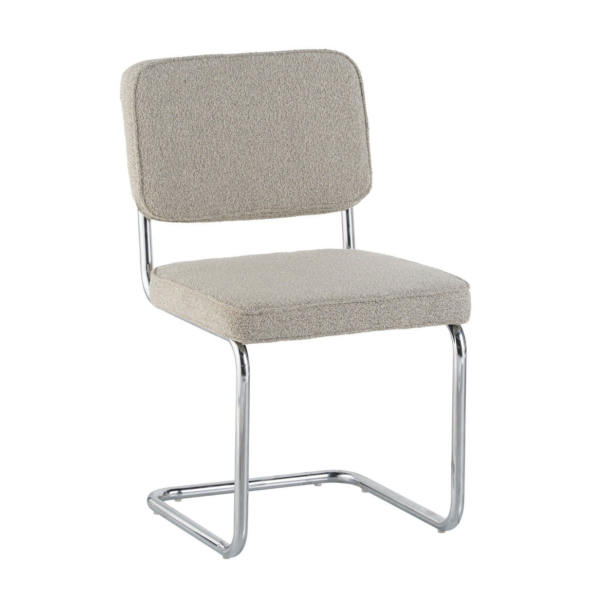 Modern Dining Chair Sand Color Bouclé Fabric Sway - Chrome Frame - Without Armrests