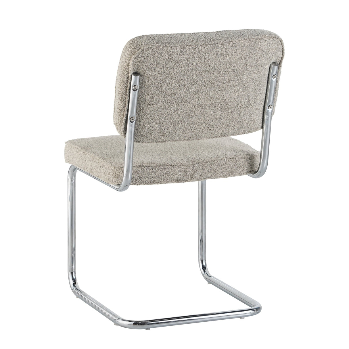 Modern Dining Chair Sand Color Bouclé Fabric Sway - Chrome Frame - Without Armrests