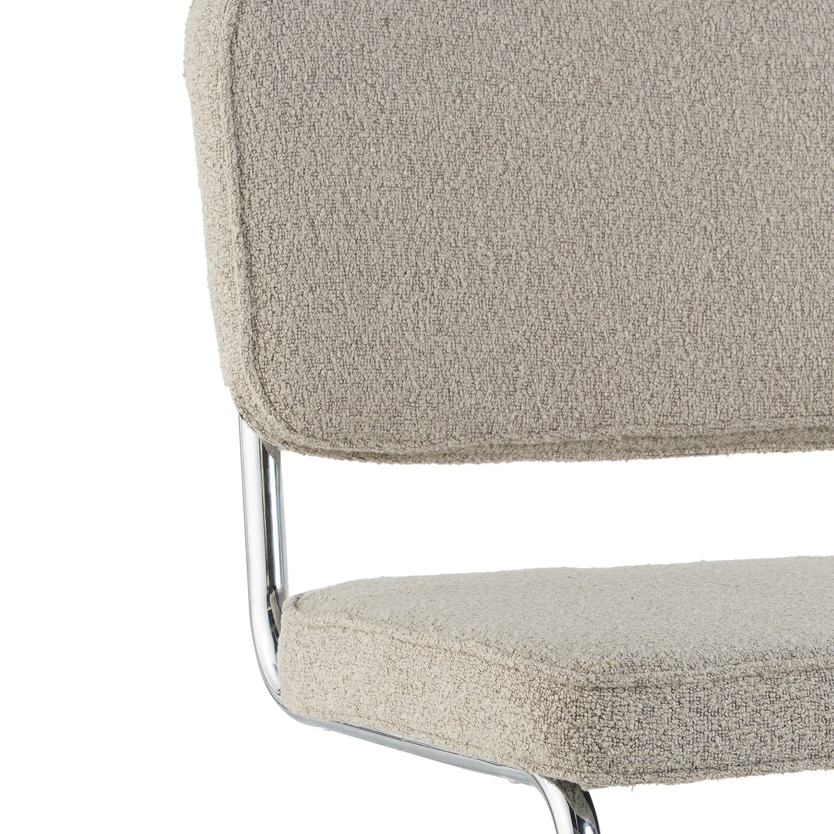 Modern Dining Chair Sand Color Bouclé Fabric Sway - Chrome Frame - Without Armrests