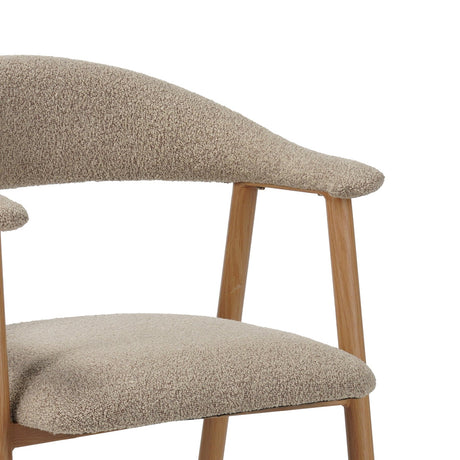 Japandi Dining Chair Sand Color Bouclé Suki - Oak Look Frame - With Armrest