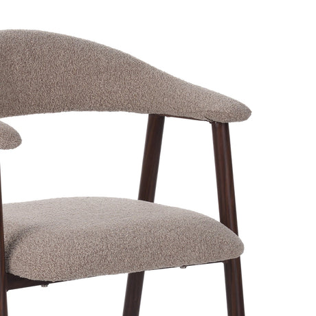 Japandi Dining Chair Sand Color Bouclé Suki - Walnut Frame - With Armrests
