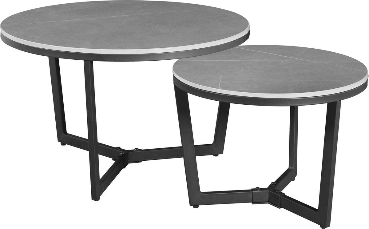Coffee table set of 2 Brady Round Marmerlook Grey