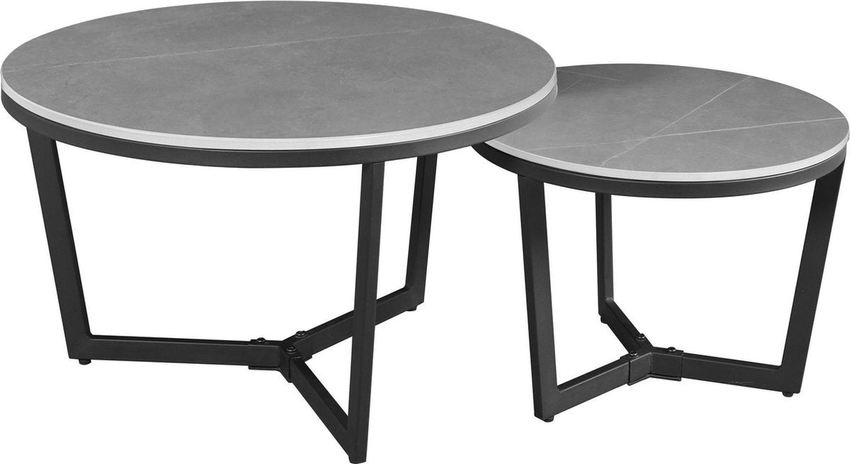 Coffee table set of 2 Brady Round Marmerlook Grey