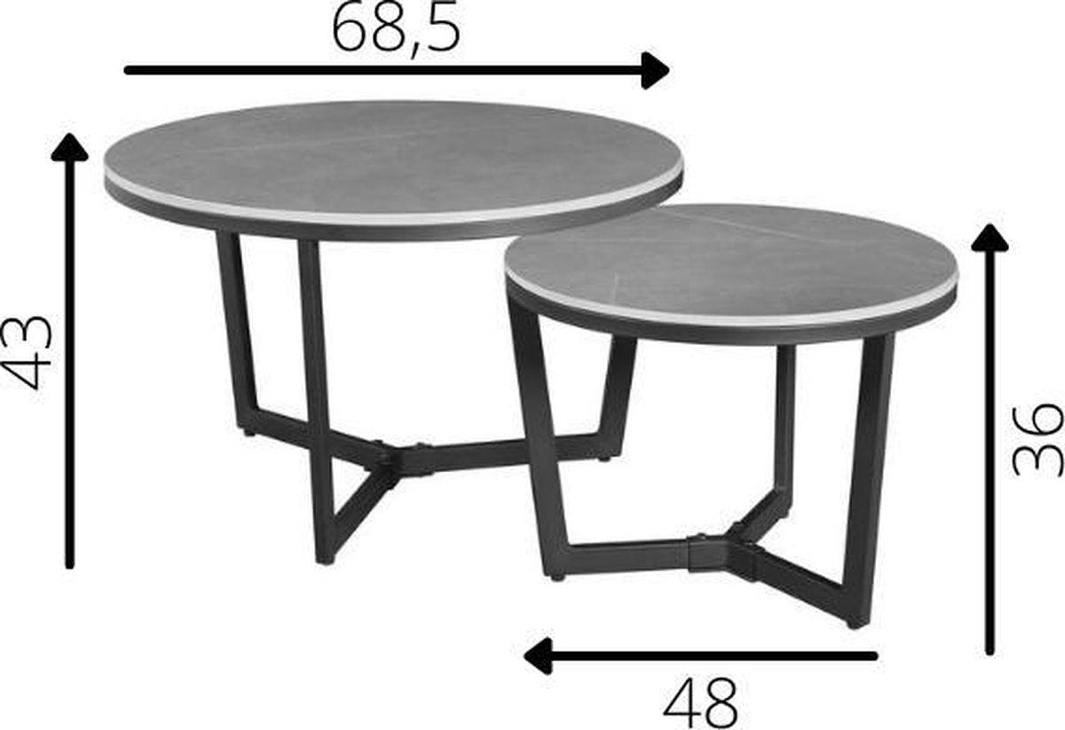Coffee table set of 2 Brady Round Marmerlook Grey