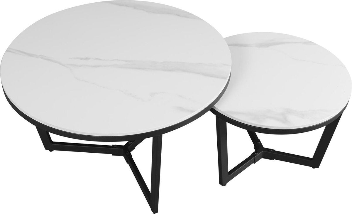 Coffee table set of 2 Brady Rond Marble look White
