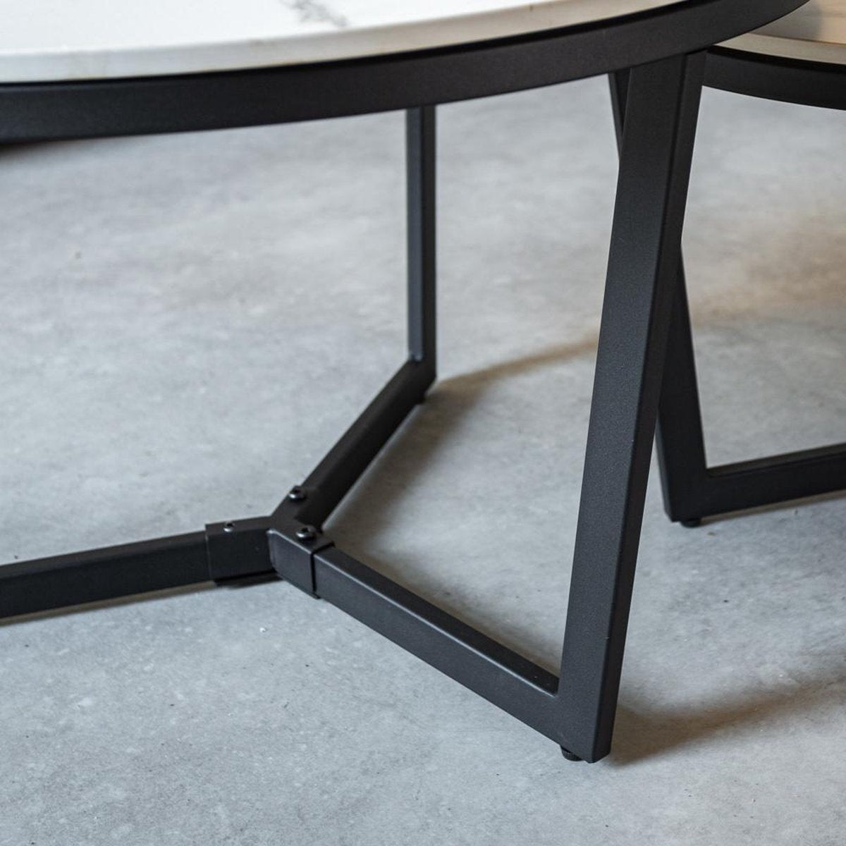 Coffee table set of 2 Brady Rond Marble look White