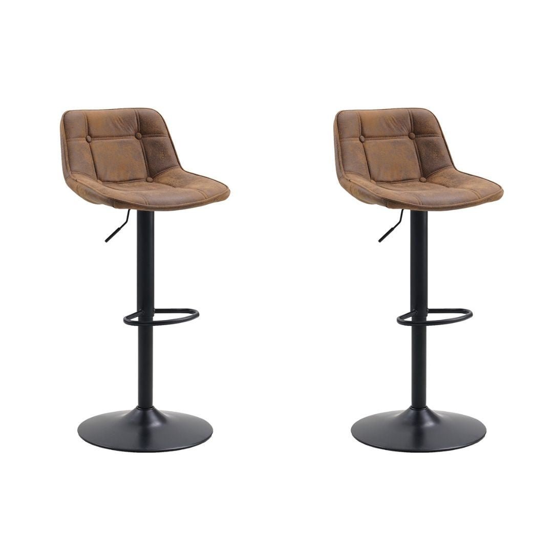 Set of 2 Industrial Swivel Bar Stools Brown Microfiber Fabric Keston - Adjustable