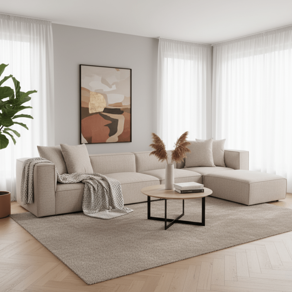 Modular XXL corner sofa Sora 430 cm wide in Beige linen 