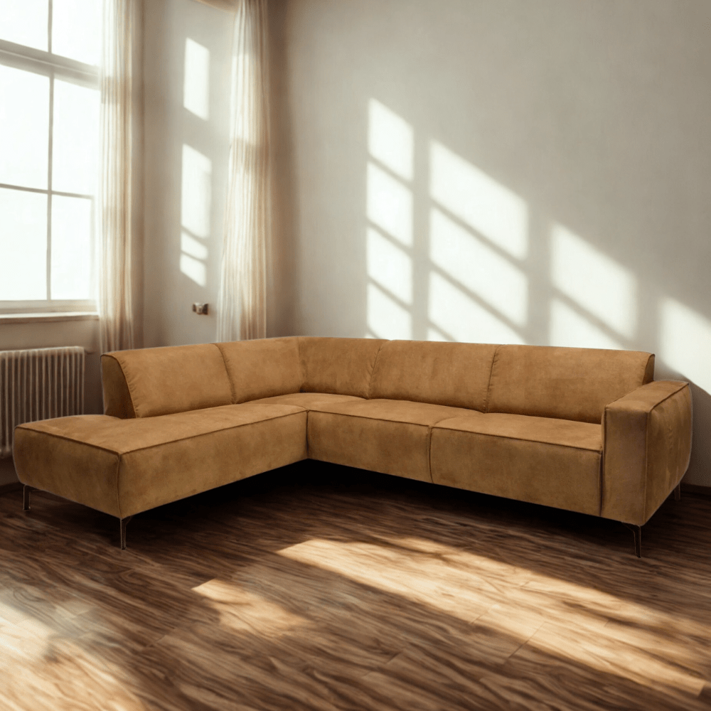 Industriële hoekbank Brisbane cognac links leer