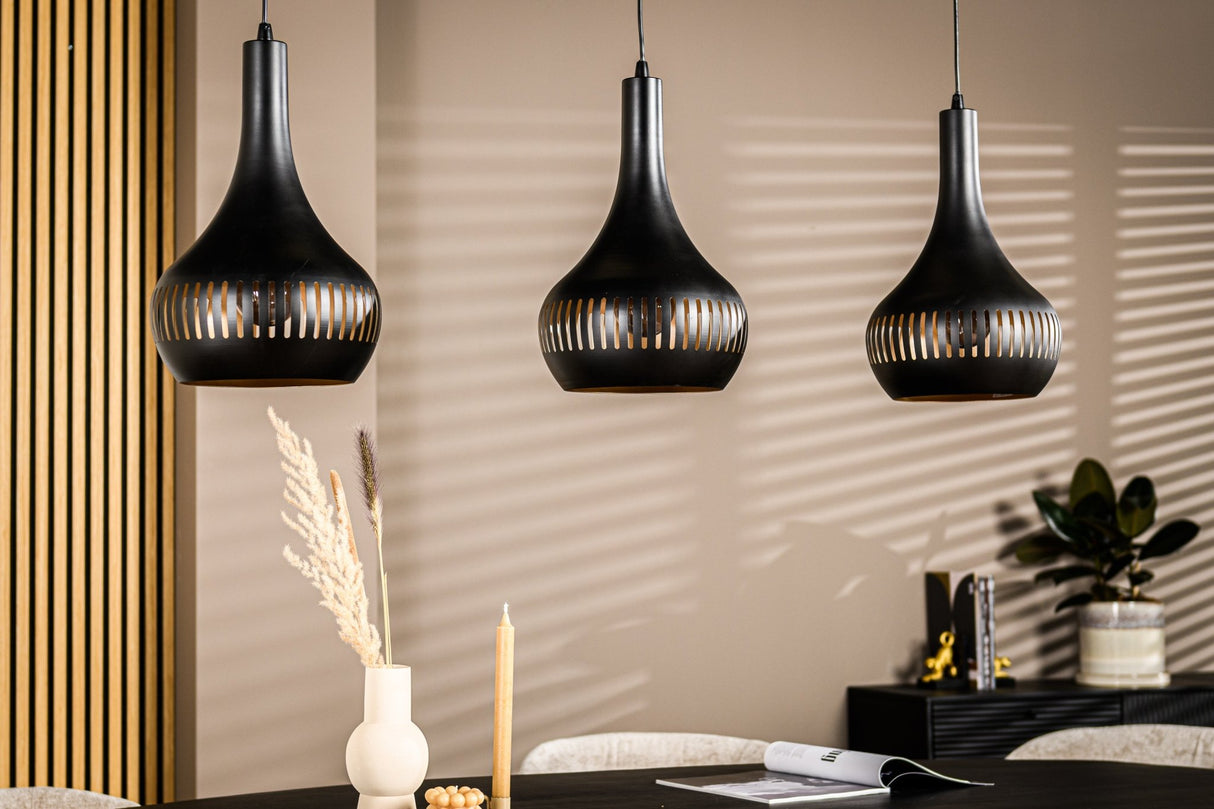 Hanging lamp Indy 3-light cone shape metal black