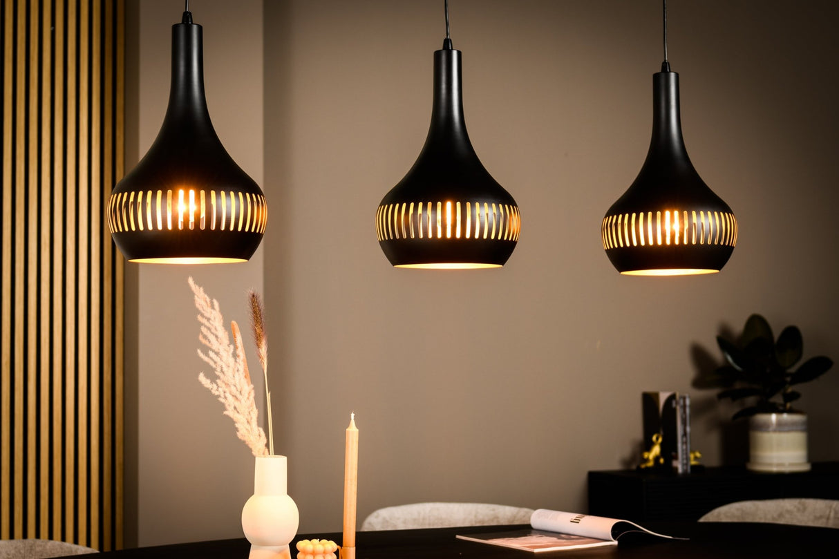 Hanging lamp Indy 3-light cone shape metal black