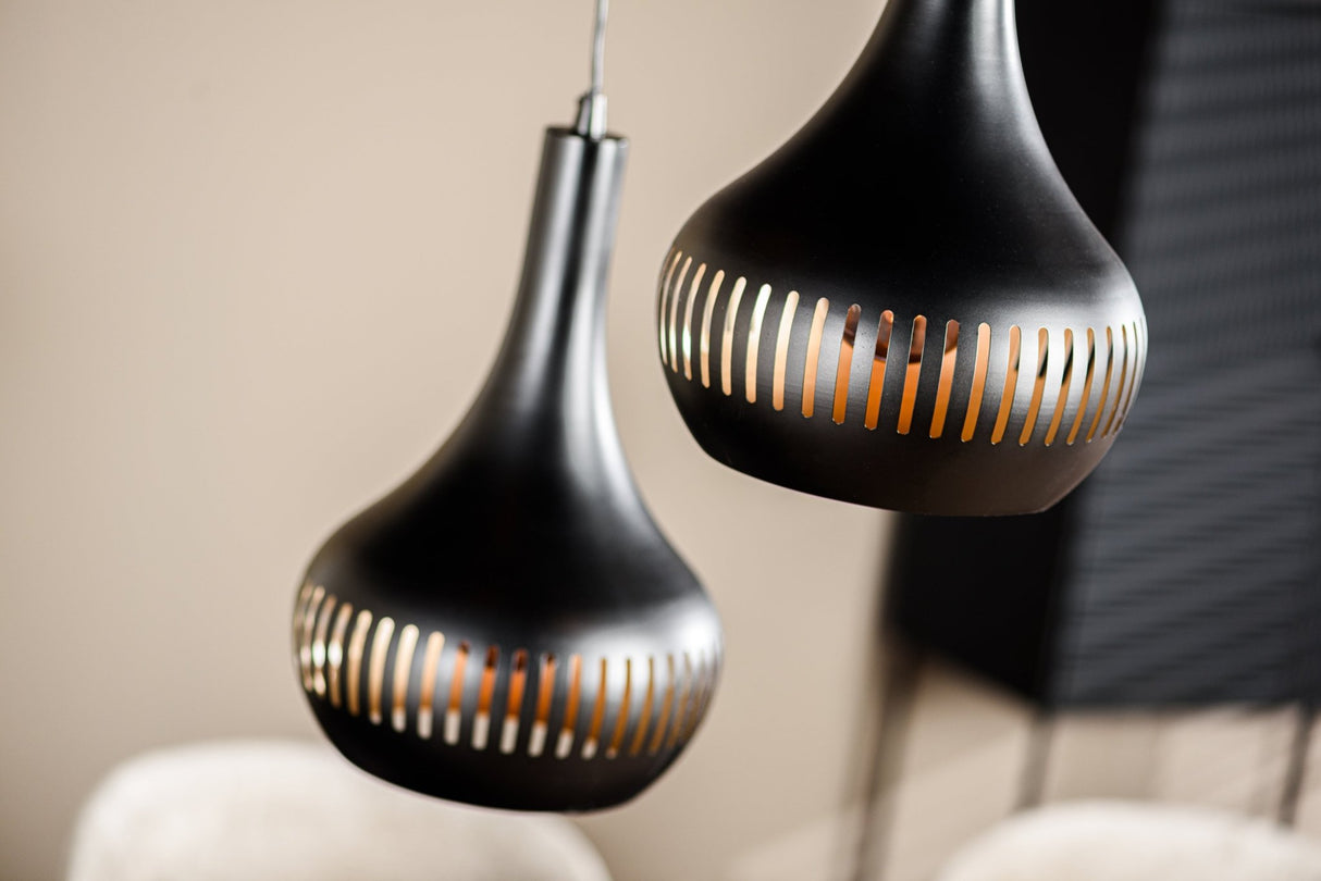 Hanging lamp Indy 3-lights stepped Kegel shape Metal Black