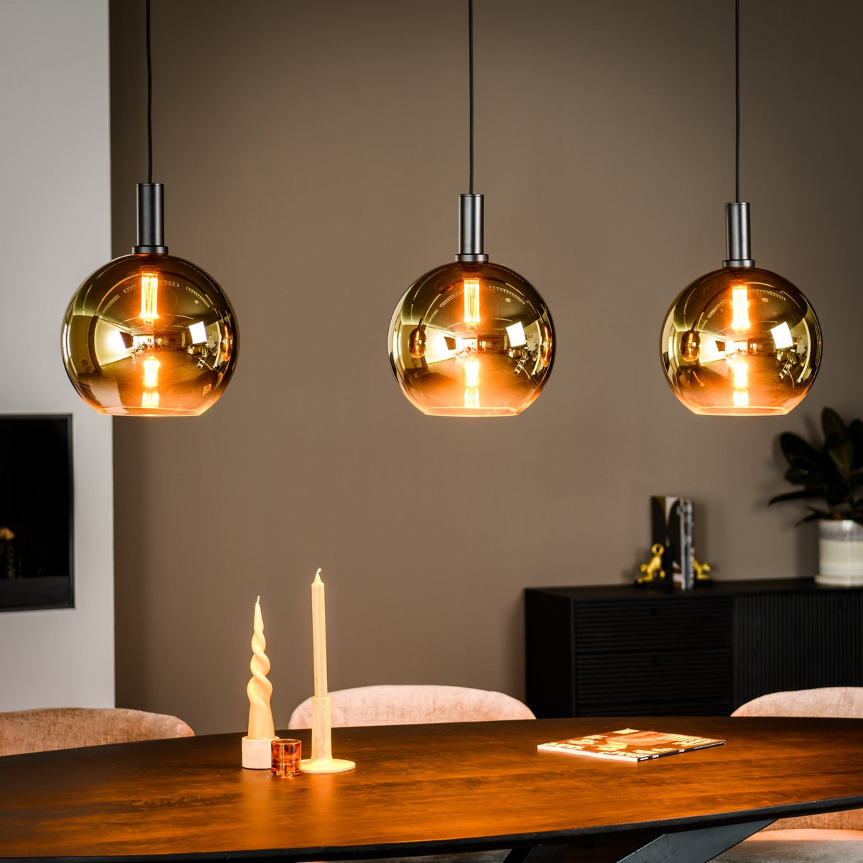 Hanging lamp Nala 3-Light Glass Gold