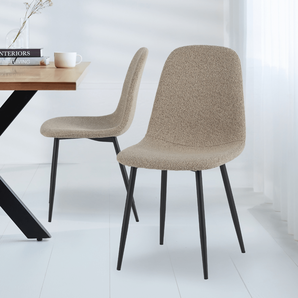 Set of 4 Scandinavian Dining Chairs Latte Bouclé Fabric Swift - Without Armrests 