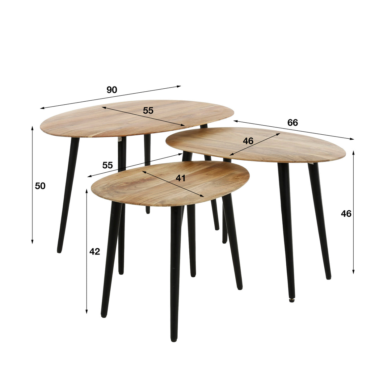 Organic coffee table set of 3 Loiza Acaciahout Naturel