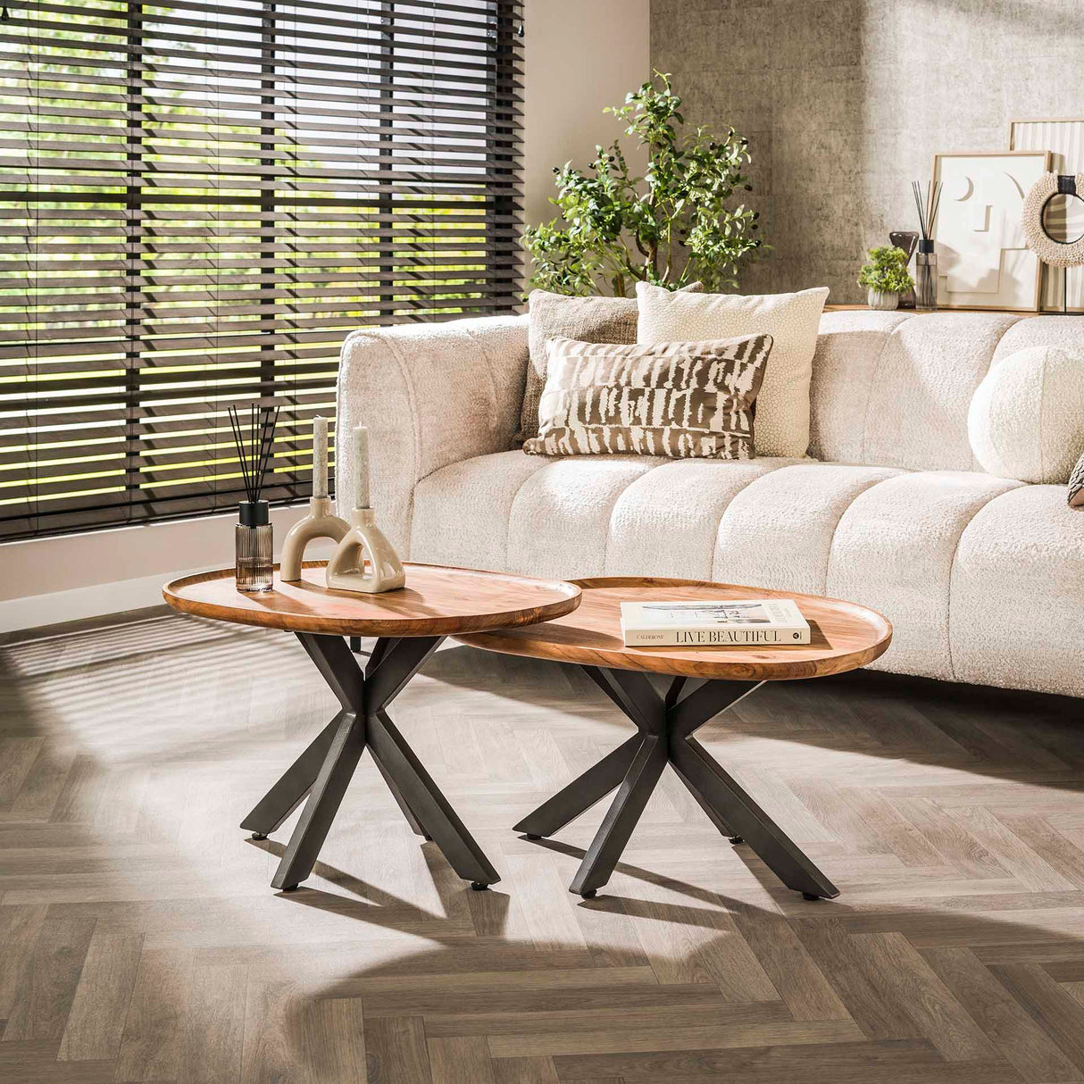 Luna Salontafel Set Ø70 & Ø48 Massief acacia