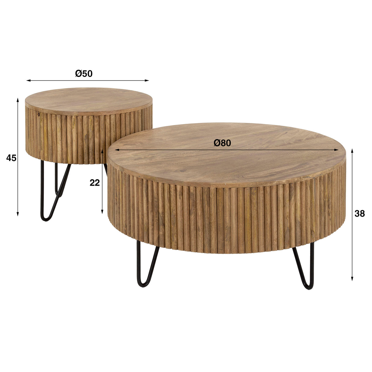 Set of 2 round coffee tables Maria Mango wood