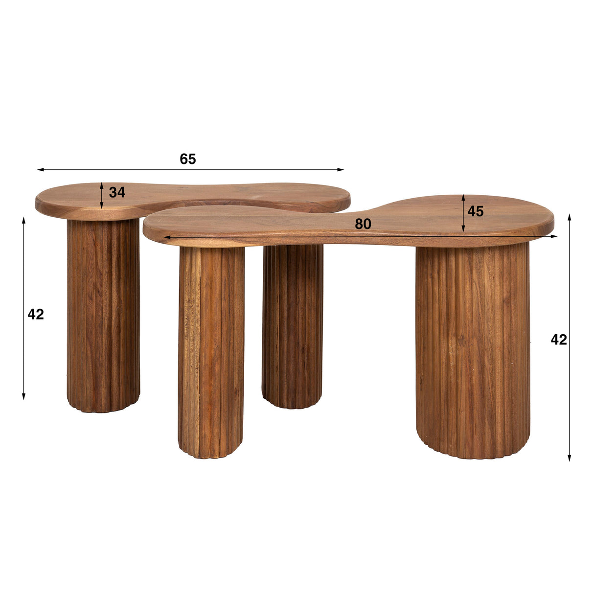 Coffee table set of 2 fem acacia wood brown