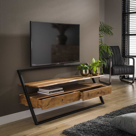 TV Meubel Camila DH Interior Acacia LxBxH 147x74x22 Acaciahout Sfeerfoto schuin vooraanzicht