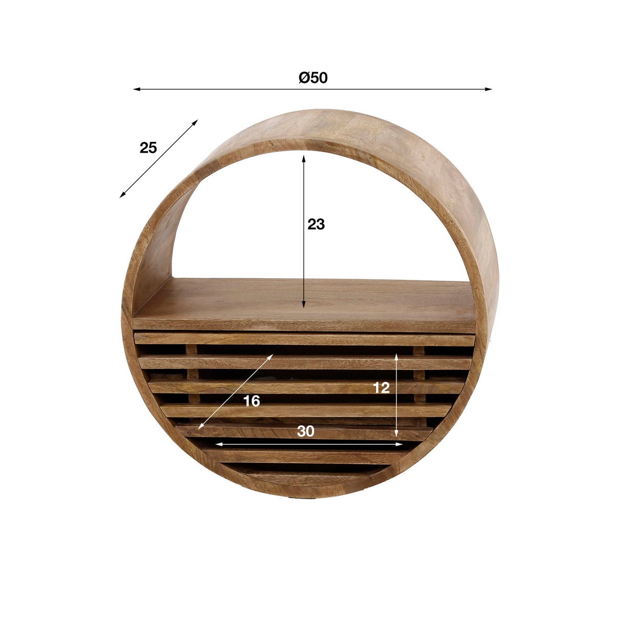 Round Wall Shelve Jerome 1 drawer mango wood sand color