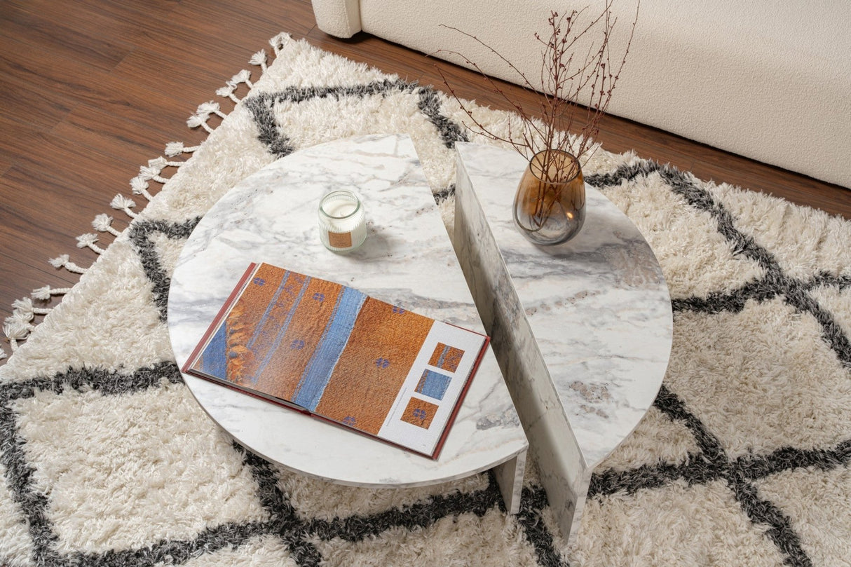 Round Coffee Table Marble Tiered Melamine 90 cm Orin 