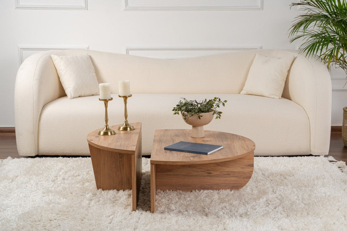 Round Coffee Table Atlantic Pinewood Stepped Melamine 90 cm Orin 