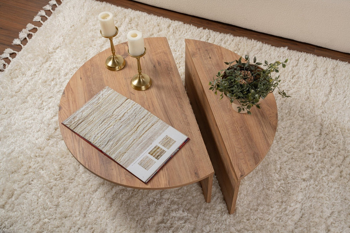 Round Coffee Table Atlantic Pinewood Stepped Melamine 90 cm Orin 