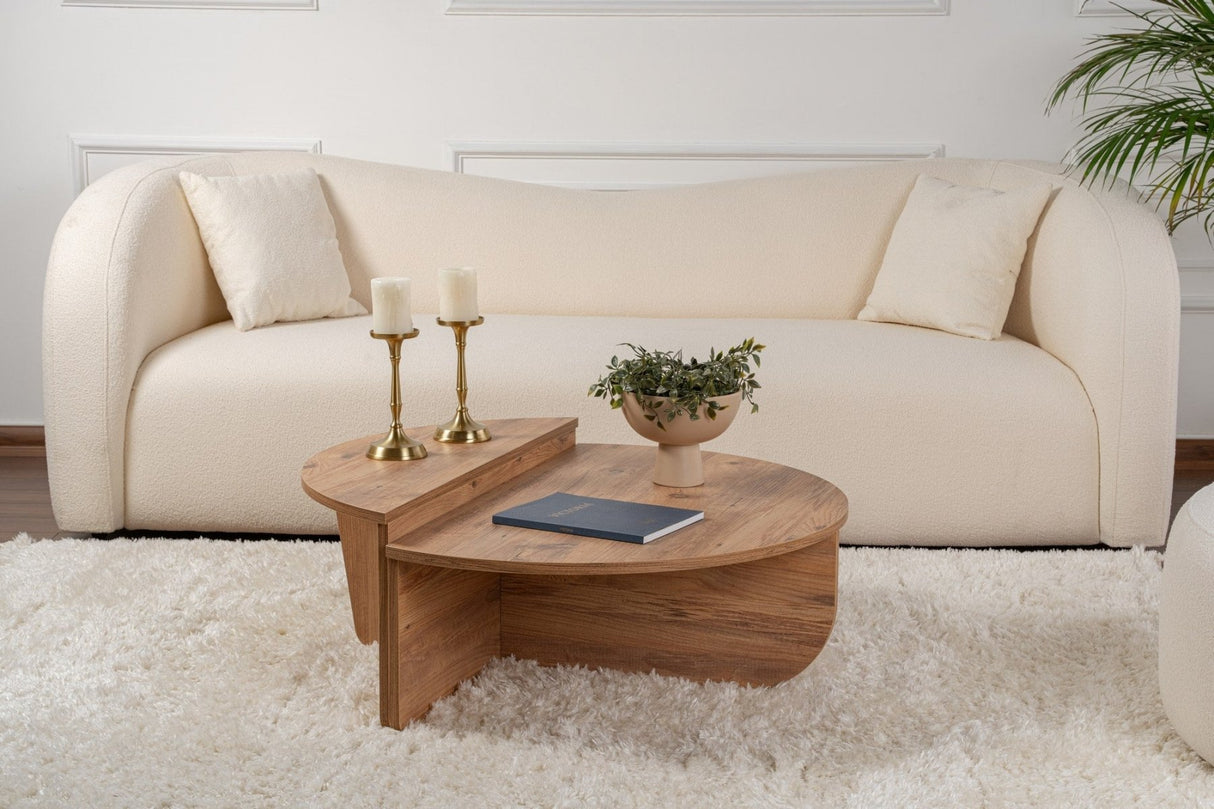 Round Coffee Table Atlantic Pinewood Stepped Melamine 90 cm Orin 