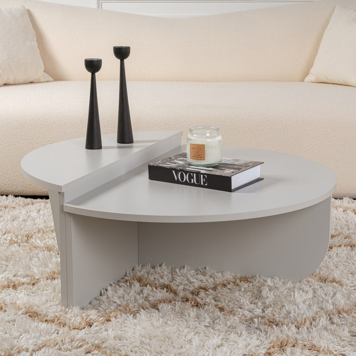 Round Coffee Table Grey Tiered Melamine 90 cm Orin 
