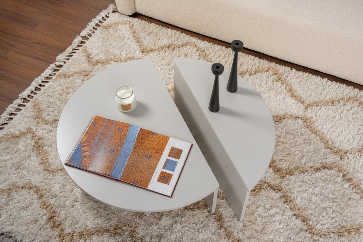 Round Coffee Table Grey Tiered Melamine 90 cm Orin 