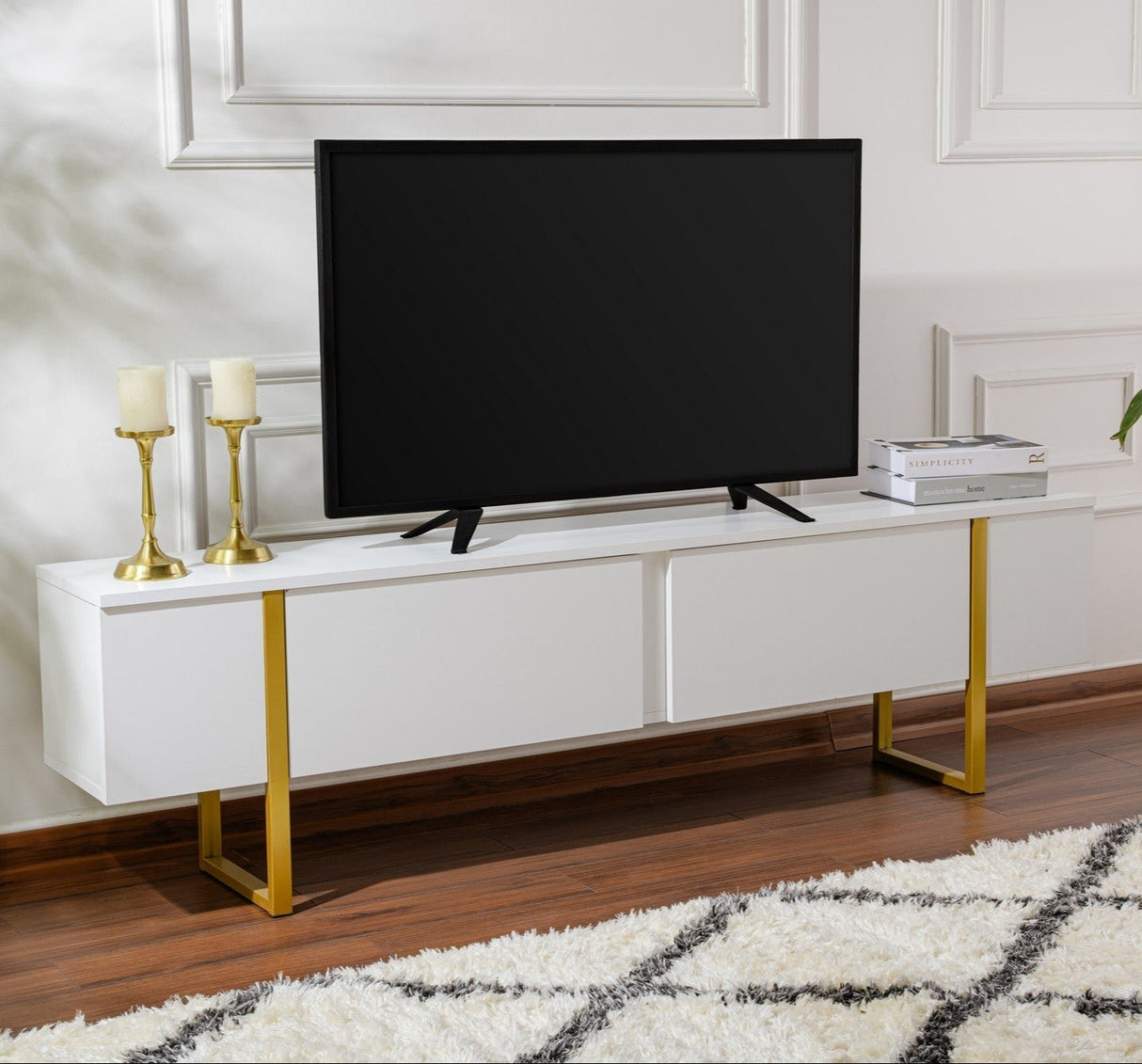 TV Cabinet White Melamine Blitz 50x180x29.5 cm 