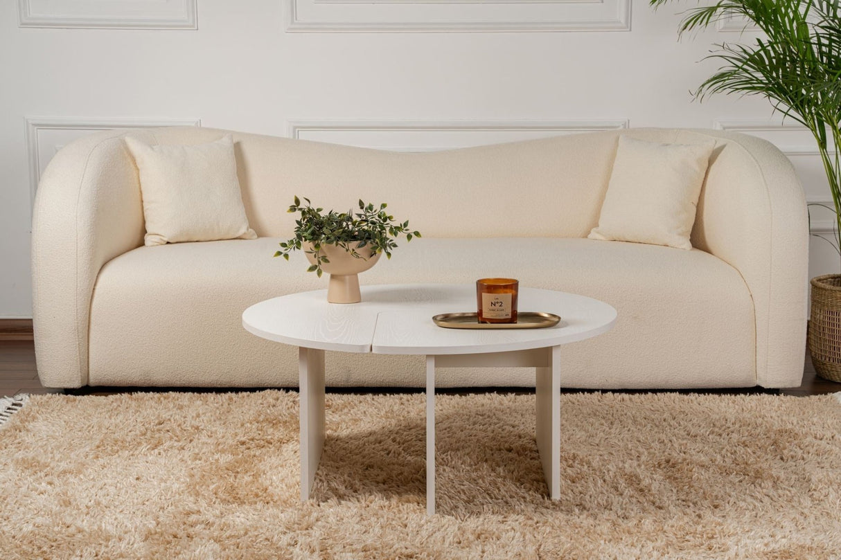 Round Coffee Table Moari Wood Look White Melamine 90 cm 