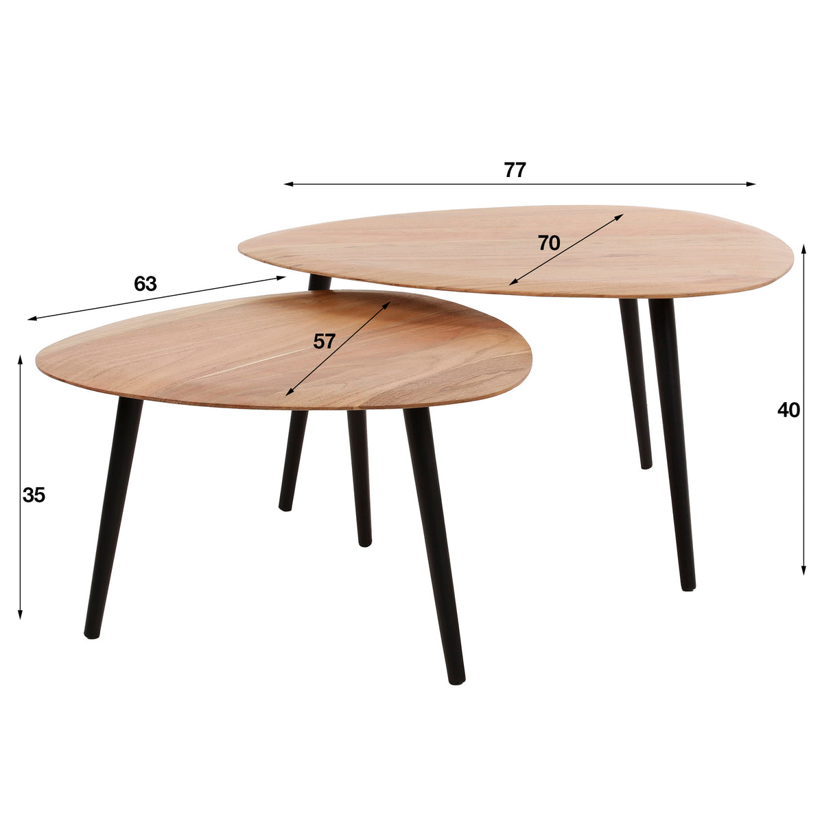 Organic coffee table Elvie set of 2 triangle acacia wood