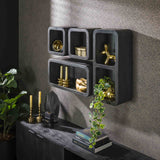 Set of 4 wall shelves Kai Acaciahout Dark gray