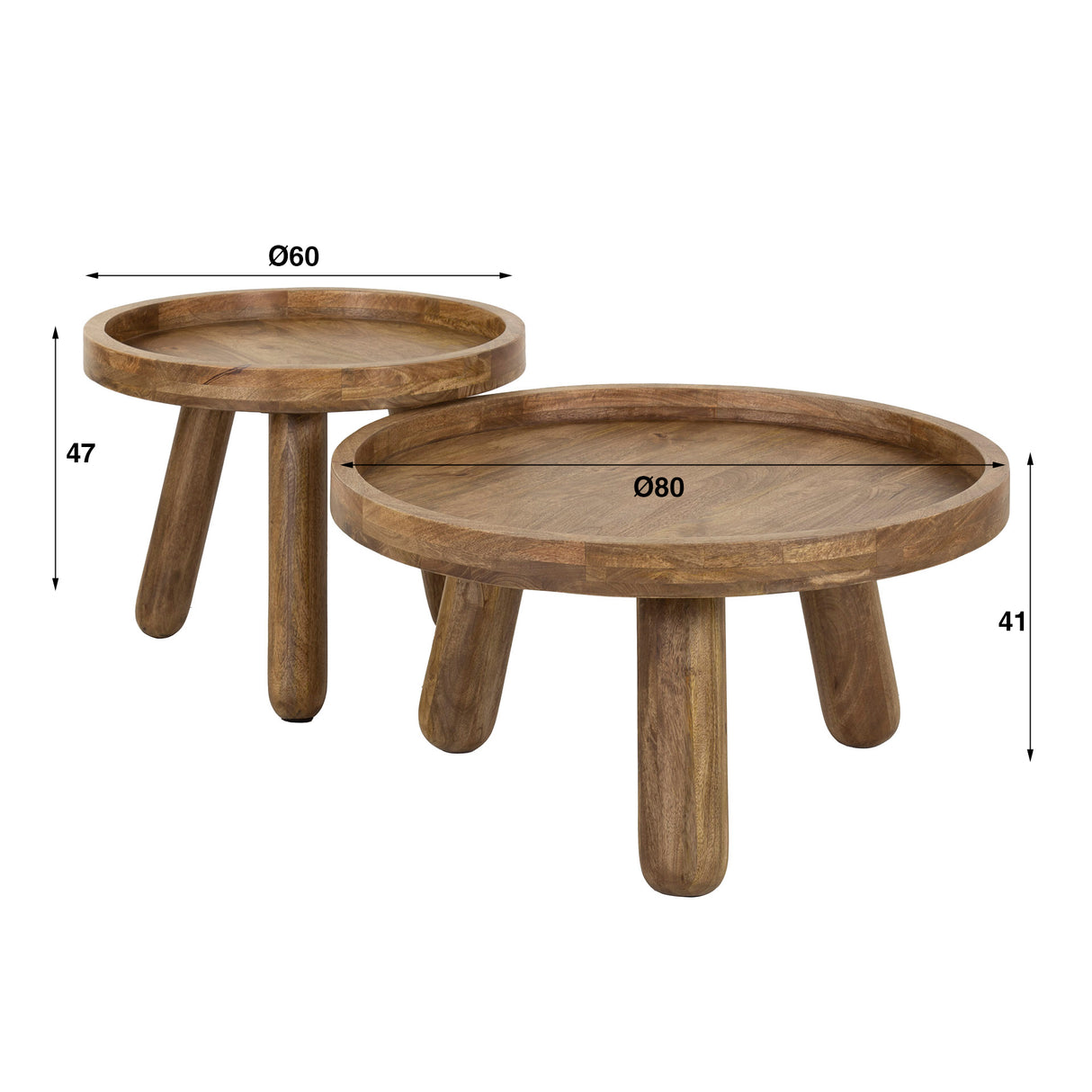 Set of 2 round coffee tables Pien Mango wood