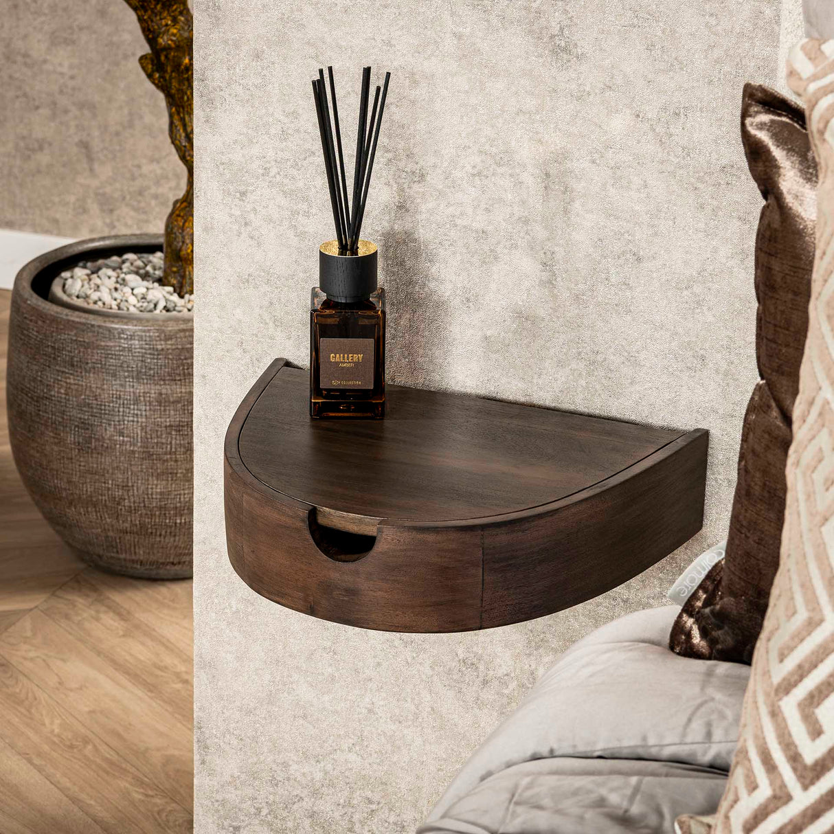 Floating Half-Round Nightstands Set of 2 – Acacia 