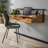 Floating desk Industrial Naomi Acacia wood 2 drawers