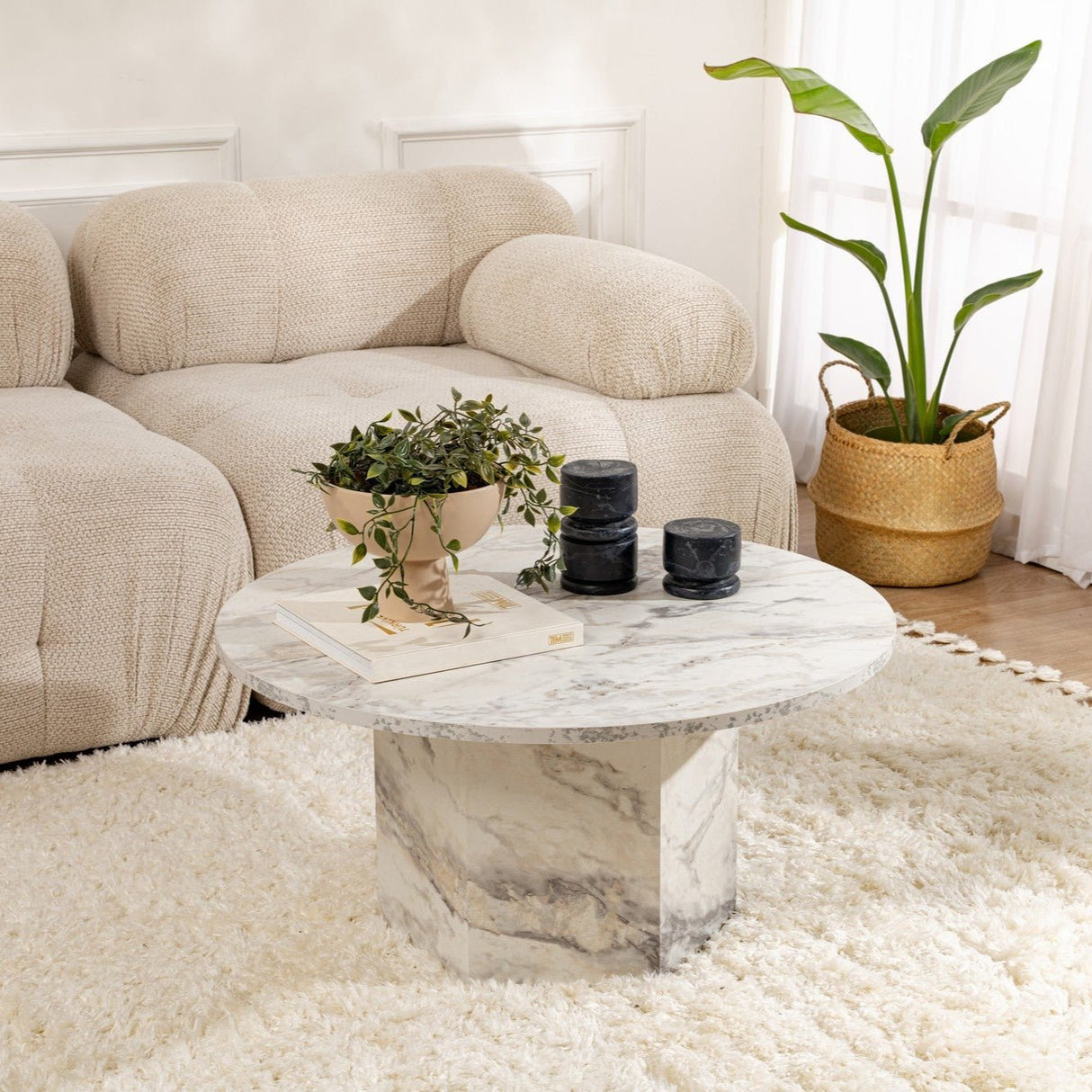 Round Coffee Table Vano Marble Look 80 cm 