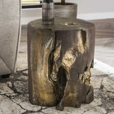 Side table Reza Teakwood Gray Gold Round