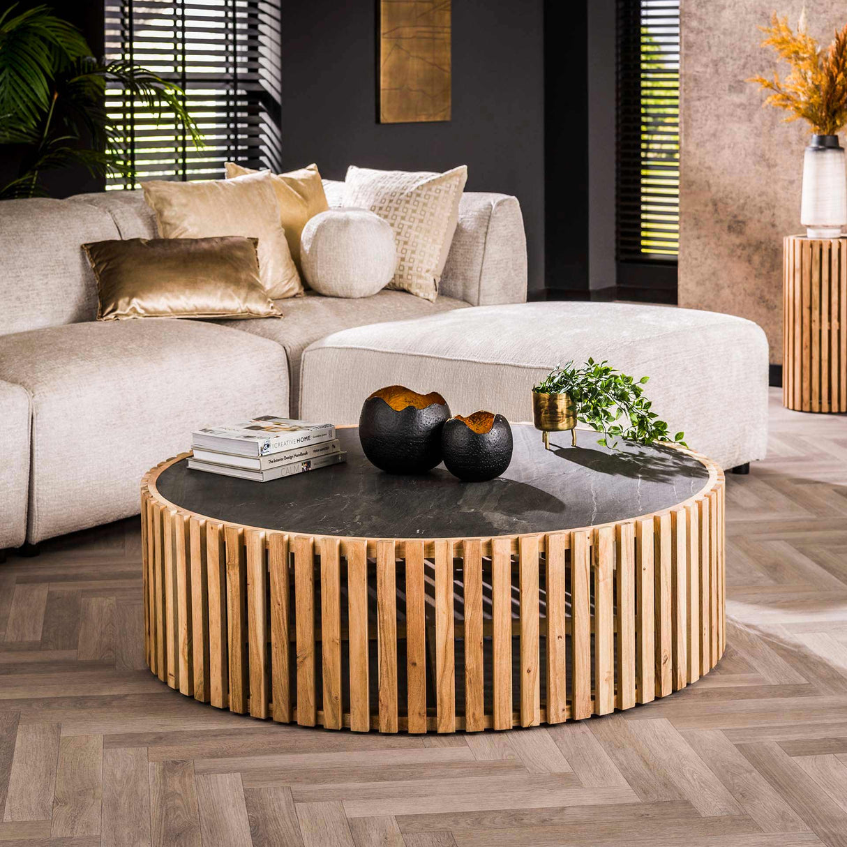 Round coffee table Taylor slate acacia wood 120 cm