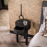 Round Bedside table Davey Black Acaciahout 1 Drawer