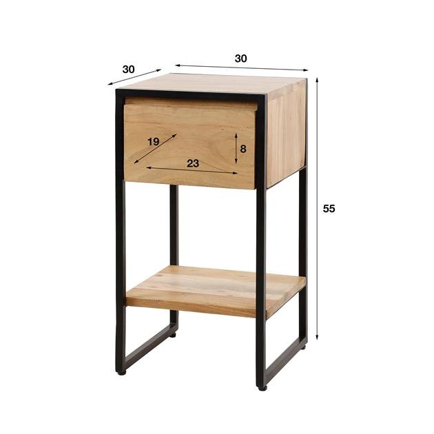 Xs bedside table Milo Acaciahout metal 1 drawer