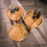 Round coffee table set of 3 Rex Solid Acaciahout