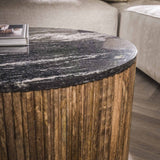 Coffee table set of 2 Mango wood Black Marble Ø62-Ø30 cm Louis