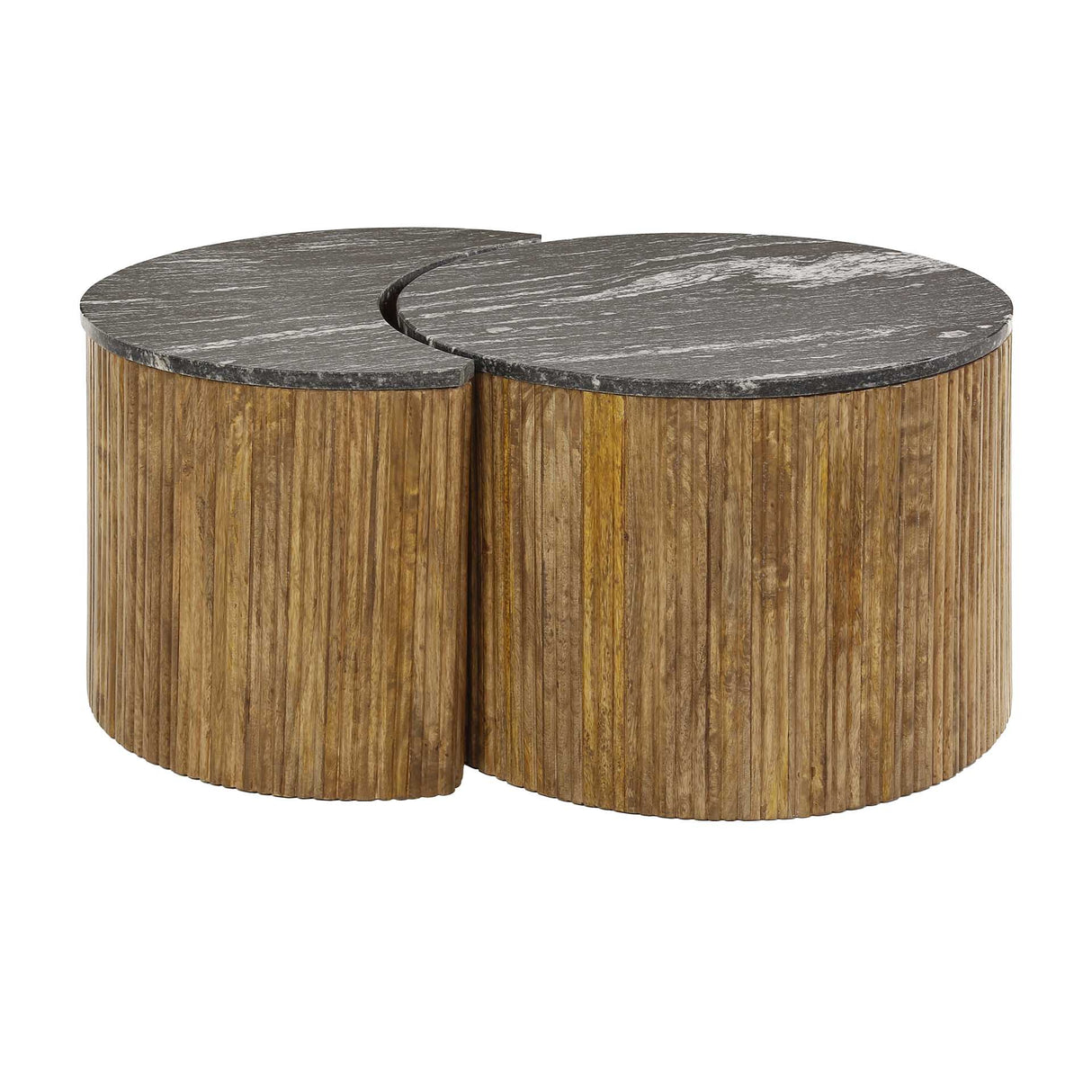 Coffee table set of 2 Mango wood Black Marble Ø62-Ø30 cm Louis