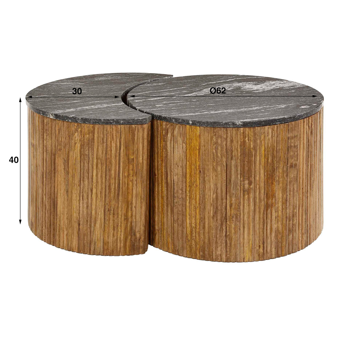 Coffee table set of 2 Mango wood Black Marble Ø62-Ø30 cm Louis