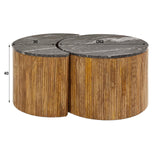 Coffee table set of 2 Mango wood Black Marble Ø62-Ø30 cm Louis