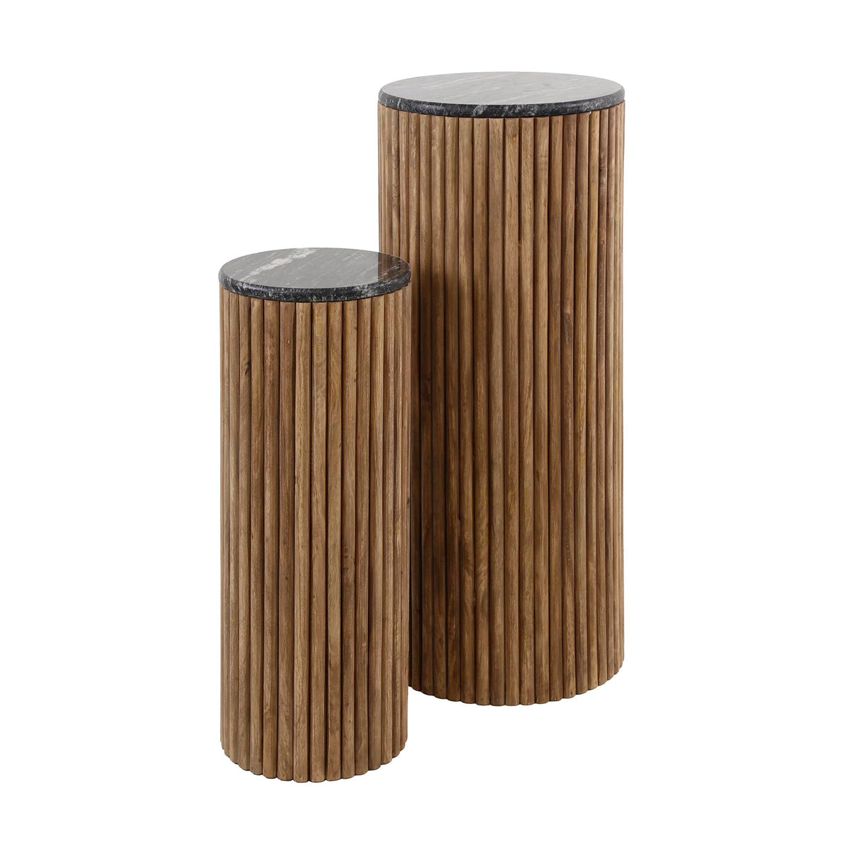 Flower columns set of 2 Louis mango wood black marble Ø35-Ø25 cm